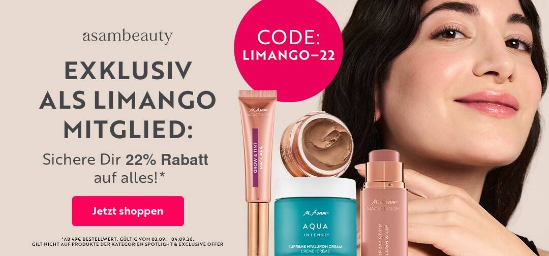 Partnerangebot. Asam Beauty - Jetzt exklusiv als limango Mitglied. Sichere Dir bis zu 22% auf unser Sortiment 