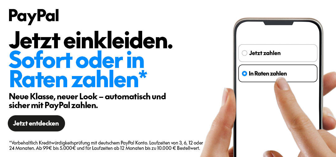 Partnerangebot. Jetzt einkleidern. Sofort oder in Raten zahlen mit Paypal
